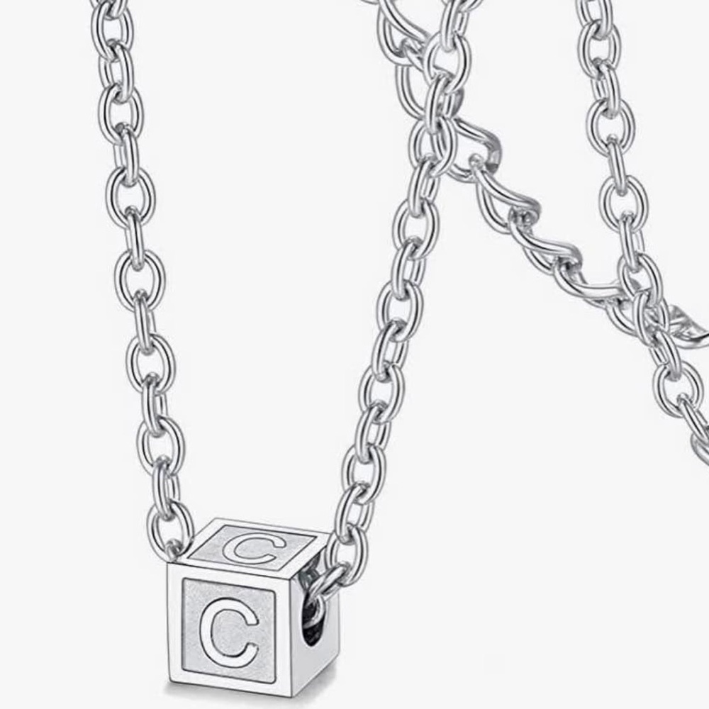 Initial C “call you everyday” Alphabet Cube Charm Necklace
